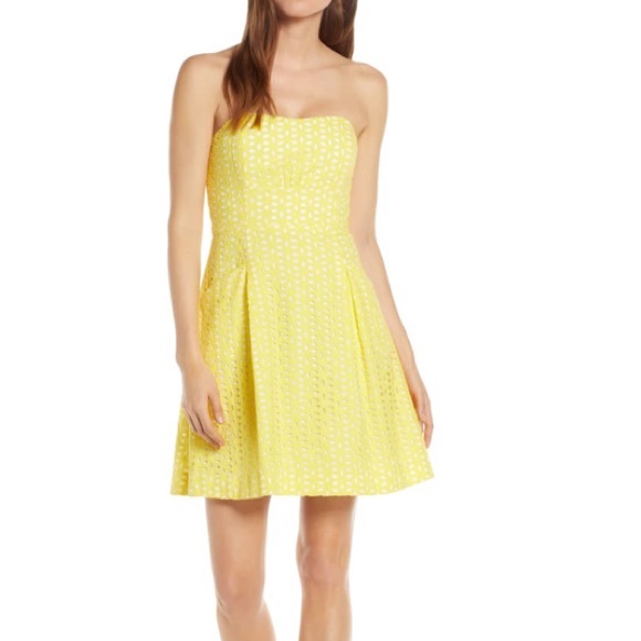 yellow lily pulitzer blossom dress strapless - Picture 1 of 5